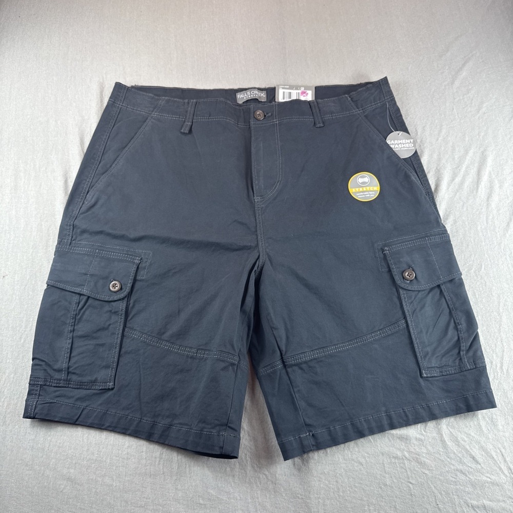Falls Creek Stretch Cargo Shorts Mens 40 Gray 10" Utility Outdoors Hiking NEW